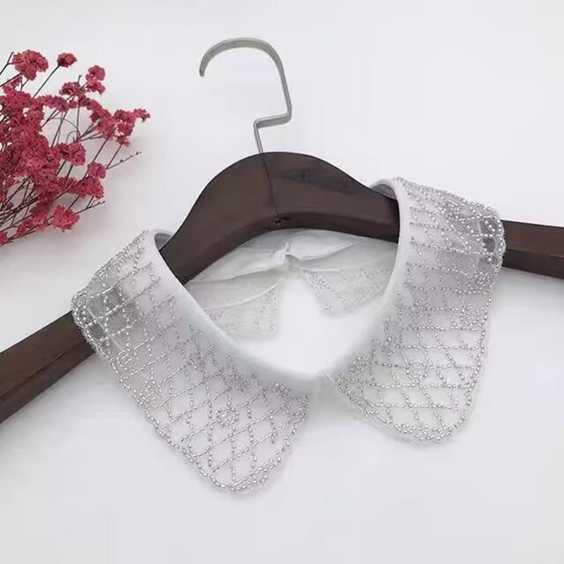 Double Layer Embroidered Bead Collar Decorative Dress Fake Collar Blouse Sweater Detachable Shirt Collar Lapel Women Top Collar