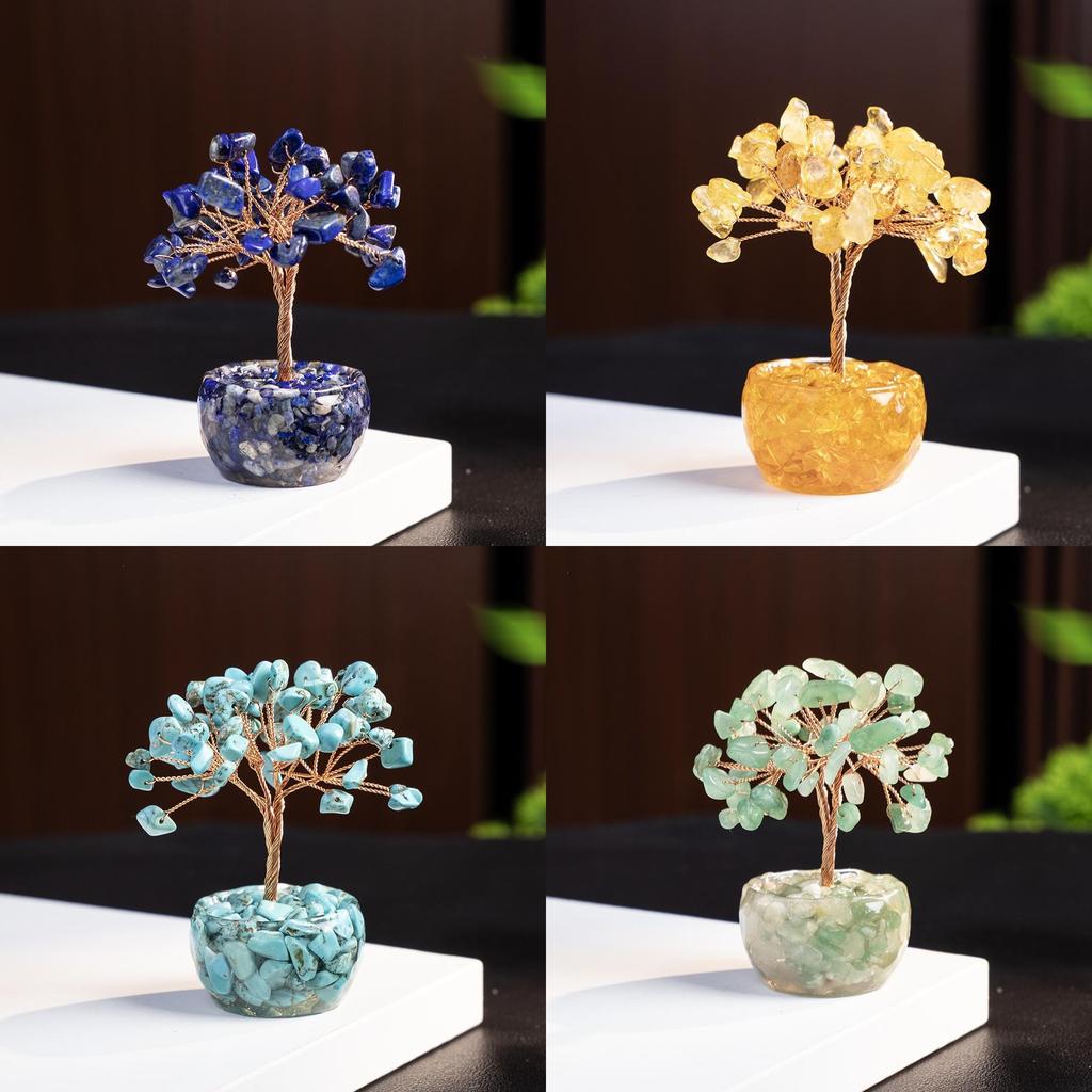 Crystal Money Tree Miniature Decor With Natural Gemstones For Feng Shui Wealth