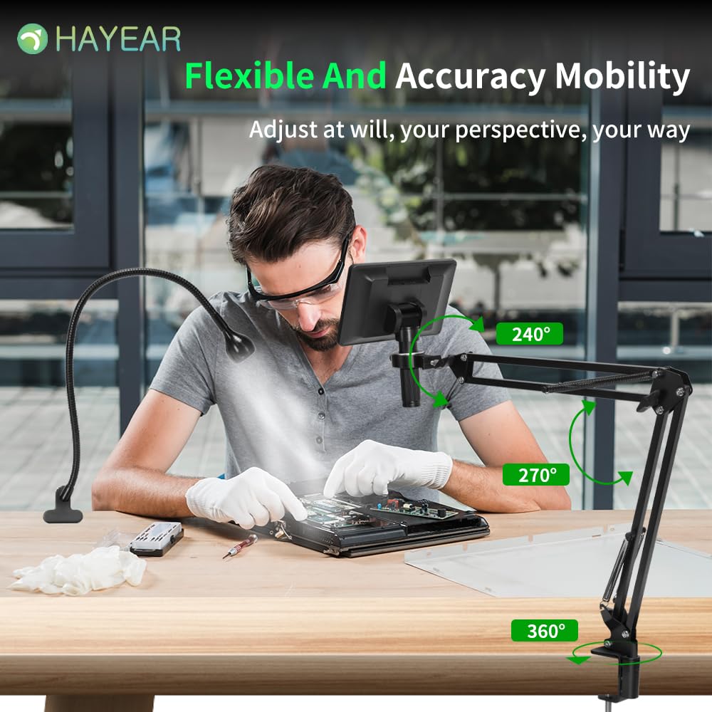 HAYEAR 26MP 7-inch Screen Digital Microscope Camera Set with Microphone Arm Stand and 150x Lens for Education, Scientific Research, Laboratories,