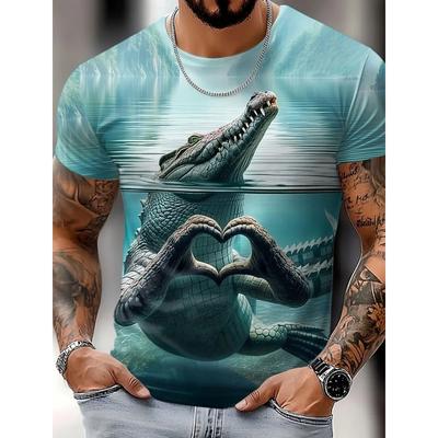 Men's Work Shirts Men's T-Shirts Tops Gifts Men Women's Daily Casual Shark Crocodile Animal Print Short Sleeve Crew Neck T-Shirt