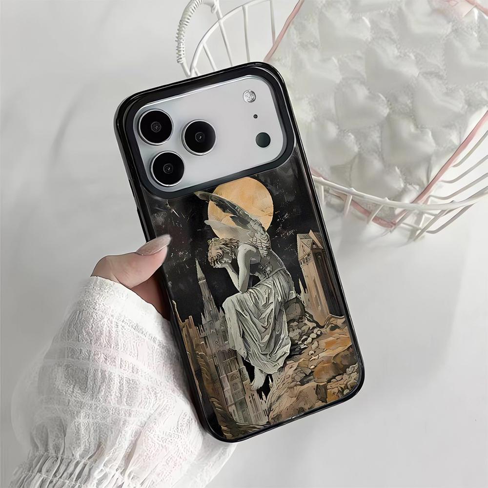 Melancholisches Engel Handyhülle für iPhone 13 14 16 15 12 11 Pro Max 17 Air 14 Plus Stoßfest Matt Hart Stoßfänger Hülle
