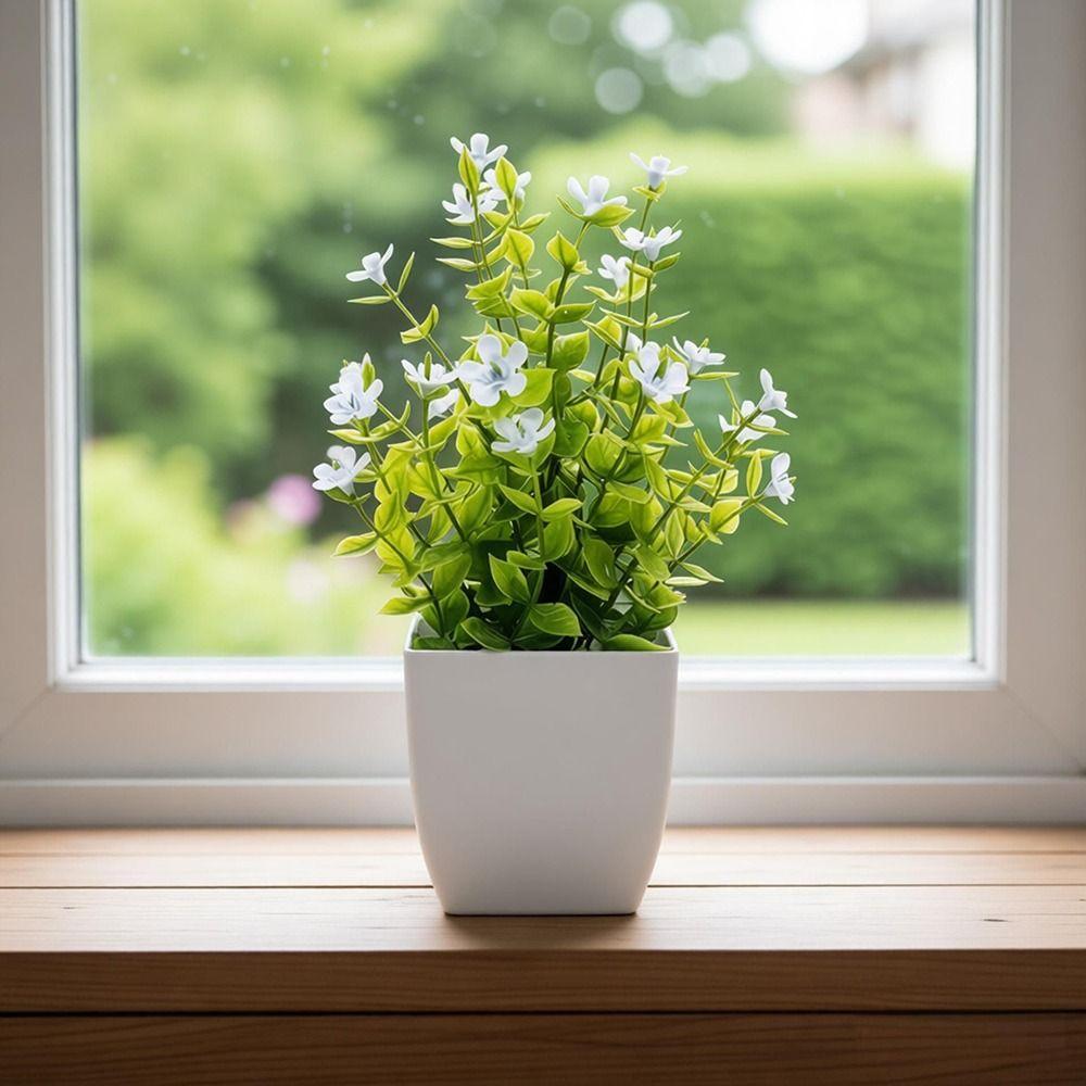 Multicolor Artificial Flower Potted Greenery Plant Eucalyptus Grass Potted Plant Ornaments Rose Lavender Mini Flower