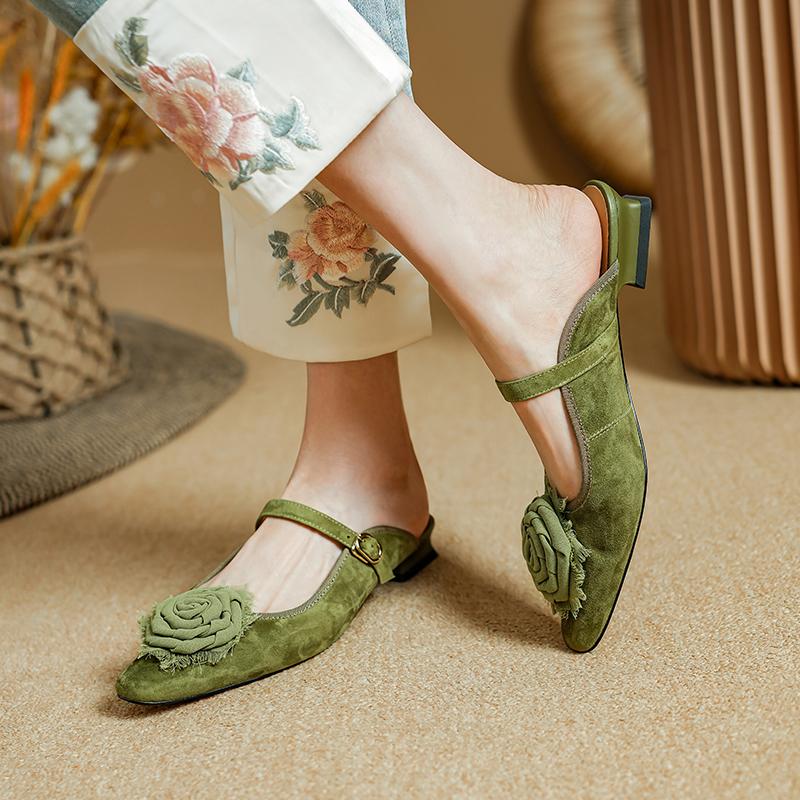 Mode 2025 NEU Sommer Pantoletten Damen Sandalen Schuhe für Damen Eckige Zehenpartie Niedriger Absatz Damen Hausschuhe Zehenbedeckt Slingback Grüne Sandalen