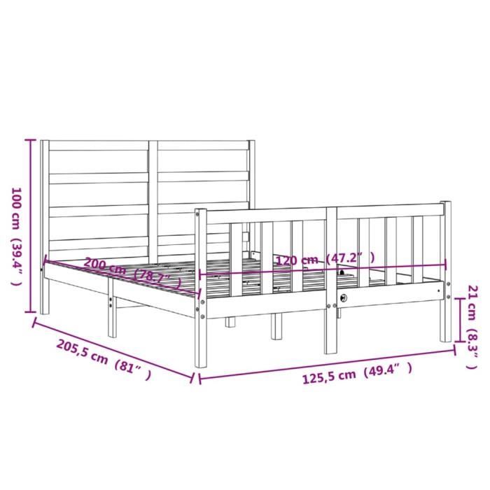 VidaXL Bed Frame with Headboard 120x200 Cm Solid Wood 3191901