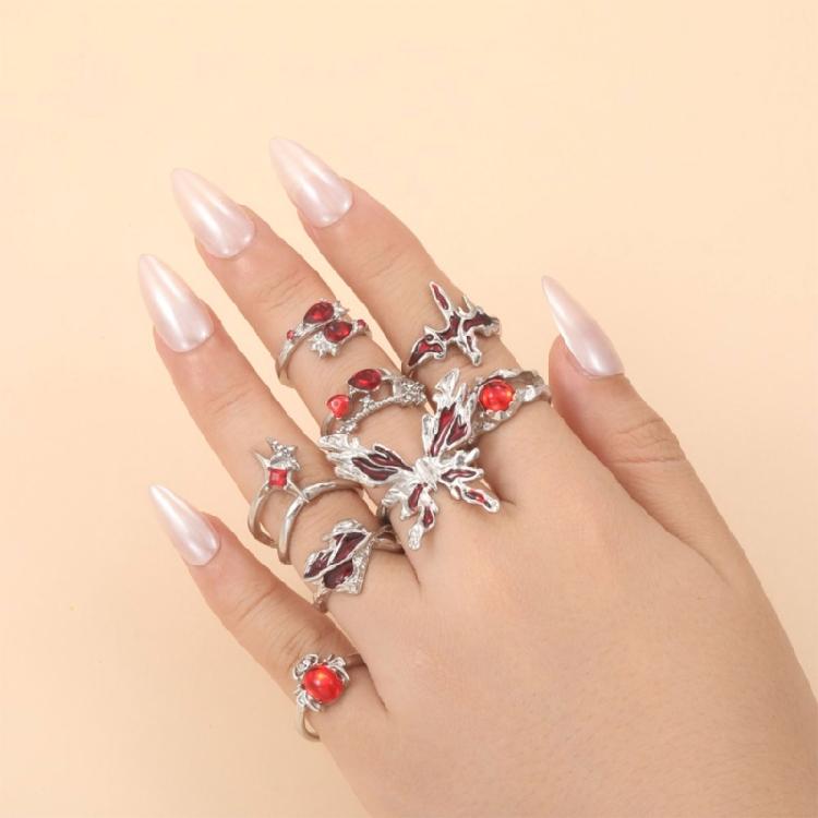 Vibranting Color Sturdy Alloy Butterfly Heart Crosses Rings Jewelry Accessory for Daily Wear and Parties 8pcs Set