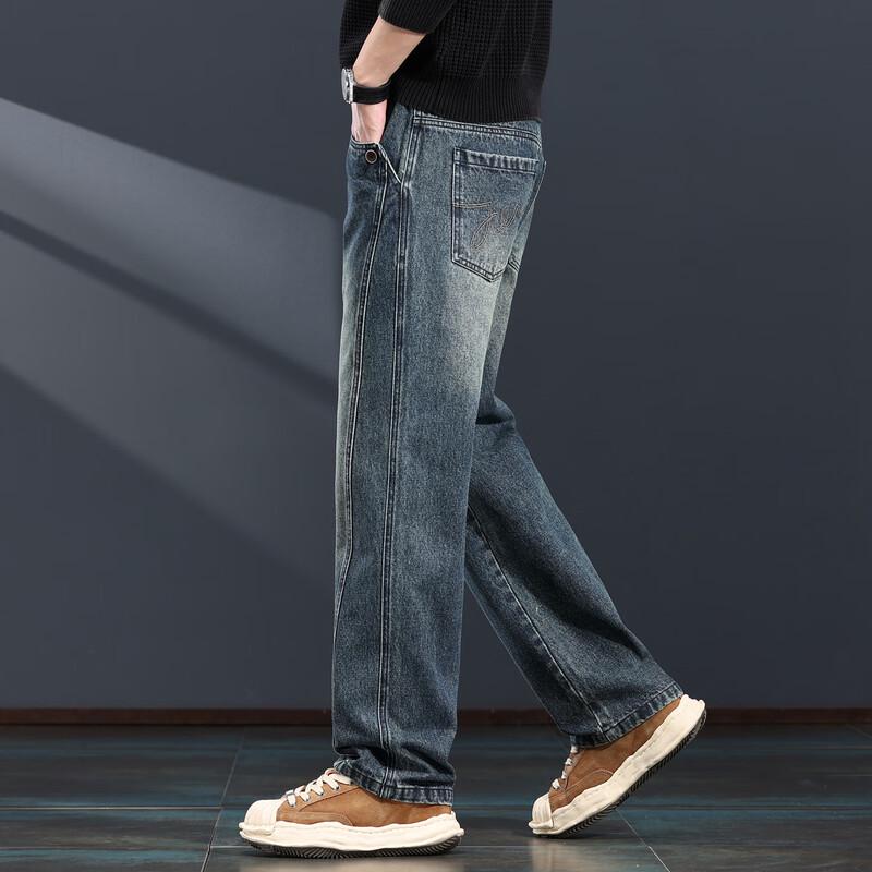 Jie Lei Nuo Men's American Retro Loose Straight-Leg Jeans
