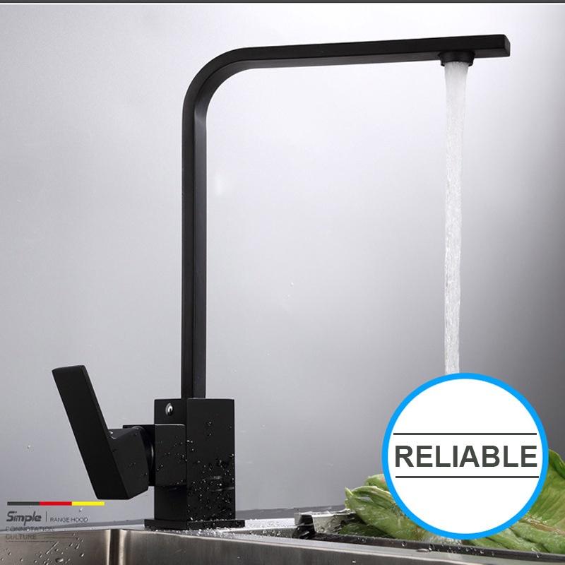 Rubinetto da Cucina Rotazione 360° Nero Acqua Potabile Foro Singolo Caldo e Freddo Acqua Pura Lavelli Montaggio su Pozzetto Miscelatore