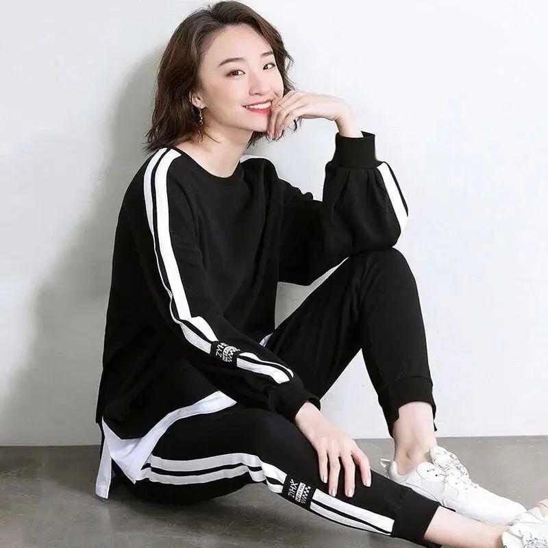 Women's Causal Sweat Suit Spring Autumn  T-shirt Plus Size Clothing Fashion Elegant Tops and Pants 2 Two Piece Sets for Women