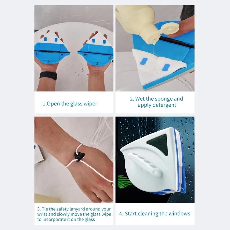 Adjustable Double Sided Glass Cleaning Tool Magnetic Window Cleaner Brush with Strong Magnet for Home High-Rise Window Cleaning