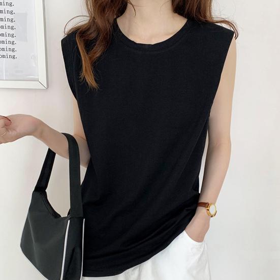 Women Summer T-shirt Sleeveless Loose Pure Color Round Neck Pullover Simple Style Commute Homewear Daily Tank Top Lady Blouse