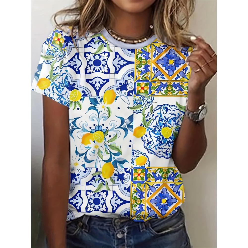 

3d Print Women s T-Shirt Casual Fashion Short Sleeve Simple Flower Female Clothes T Shirt For Women Daily Top Y2K Streetwear 5XL