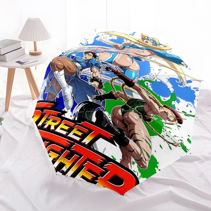 1pc Street Fighter Auto-Open Close Outdoor Umbrella - Portable 3-Fold Design with 8-Bone Iron Frame - Outdoor for Fans, Travelers, Daily Use, Gif