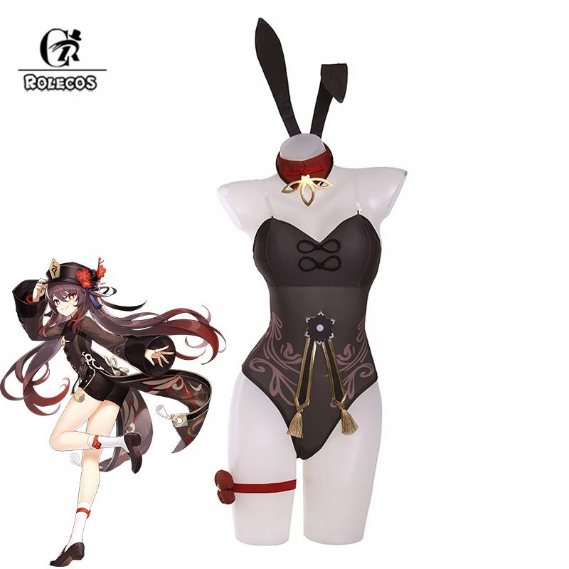 Hutao Bunny Girl Costume Genshin Impact Hutao Bunny Suit Sexy Women Jumpsuit Original Cosplay Costume Full Set