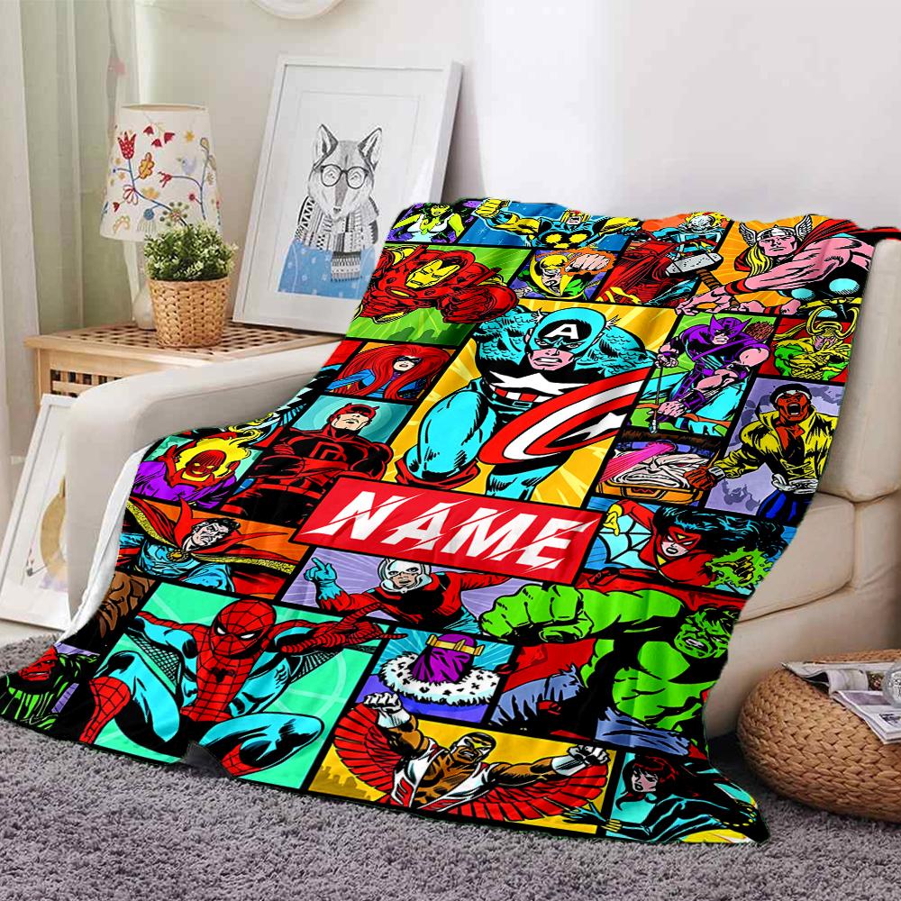 Custom Name Superhero Comic Collage Blanket for Couch & Bed, Plush Cozy Fuzzy Blanket Super Soft & Warm Blankets for Fall and Winter. 090814