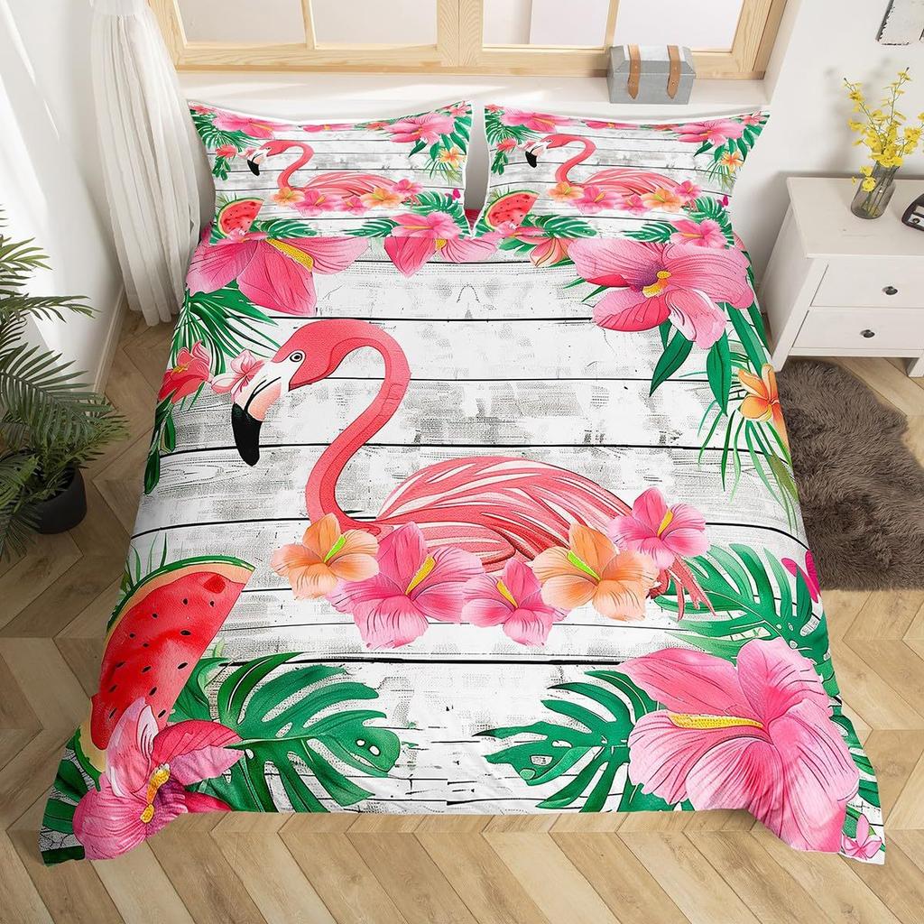 Tropical Flamingo Pattern Quilt Cover Bedding Set Three-Piece Quilt Cover Suitable For Bedroom Decoration