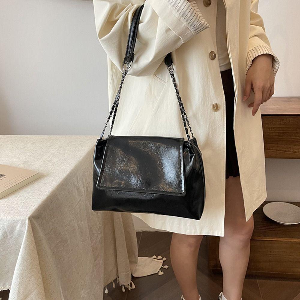 

Classic Leather Shoulder Bag New Design Women Tote Handbag Simple Boston Crossbody Bag Lady чёрный