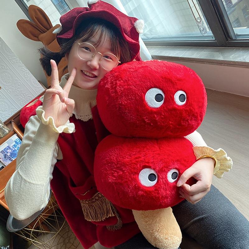 Sugar gourd hand warm throw pillow long hair little monster doll big eye velvet toy