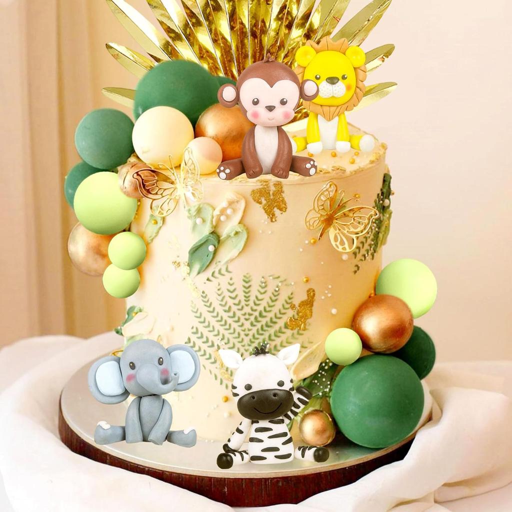 Sage Green Balls Jungle Baby Shower Cake Decoration Safari Animals Cake Decoration Wild One Cake Decoration