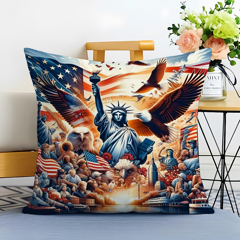 Independence Day Cushion Cover Washable Linen Comfort Soft  for Sofa Bed Cozy Home Room Decor