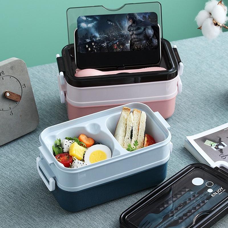 Japanese Style Double Layer Lunch Box Leak Proof Sealed Reusable Bento Box for Picnic Travel Office School