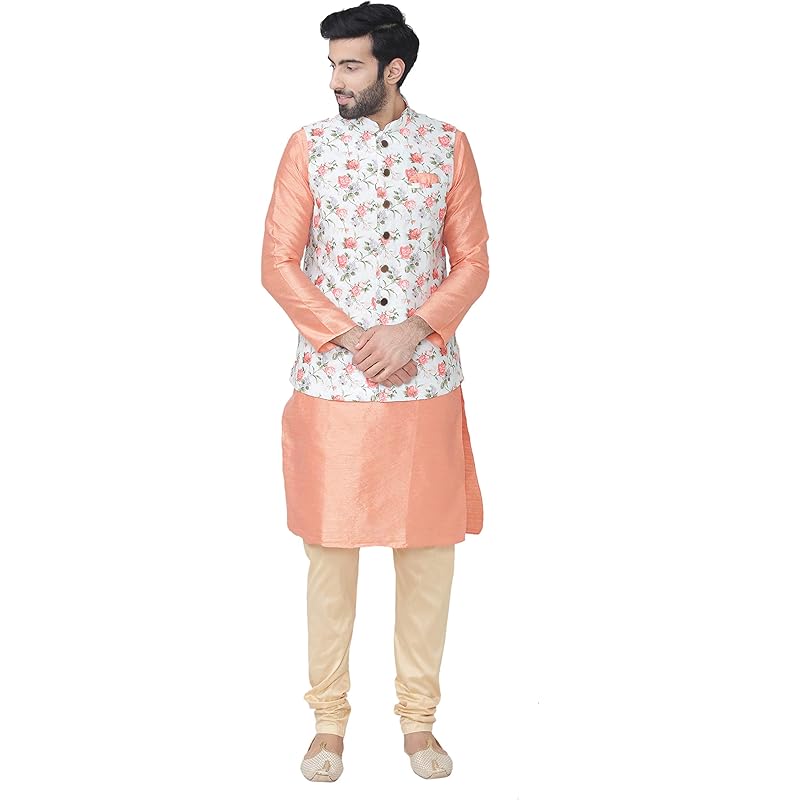 Manyavar Men's art silk Other Kurta Pyjama with Waist Coat (JAST099-333)