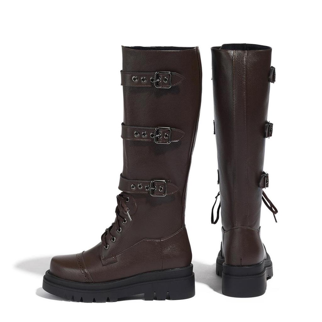 Merade Waterproof Leather Cowboy Boots: Children's & Women's Autumn Riding Boots with Thick Platform Sole