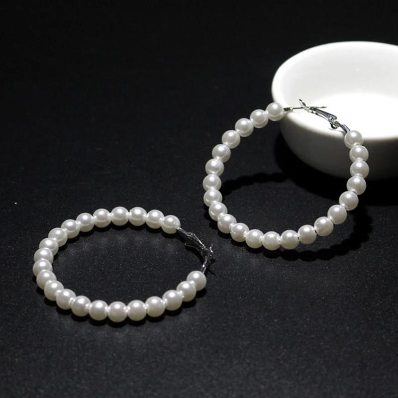 5 Style Imitation Pearl Large Hoops Earrings Luxury Pearl Round Loop Earring For Women Weding Creole Jewelry Pendientes Aros