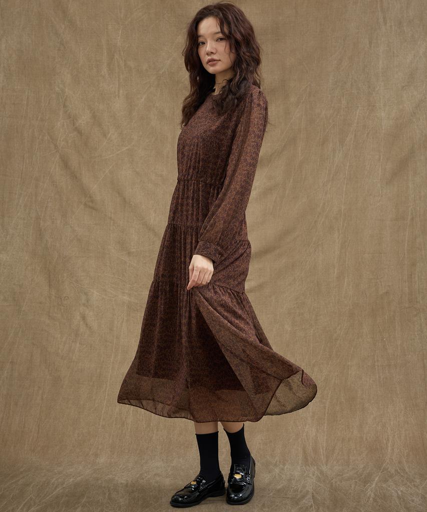 MANAVIS7 Chiffon Leopard Maxi Dress [Brown]