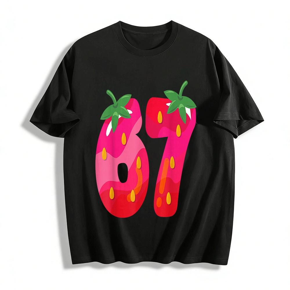 Strawberry Number 67 Print Casual T-Shirt Unisex Trendy Top Pure cotton T-shirt XXS