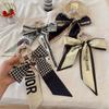 French Vintage Pearl Silk Printing Hair Ribbon For Women Fashion Elastic Hairbands Hair Scrunchie Hair Accessories