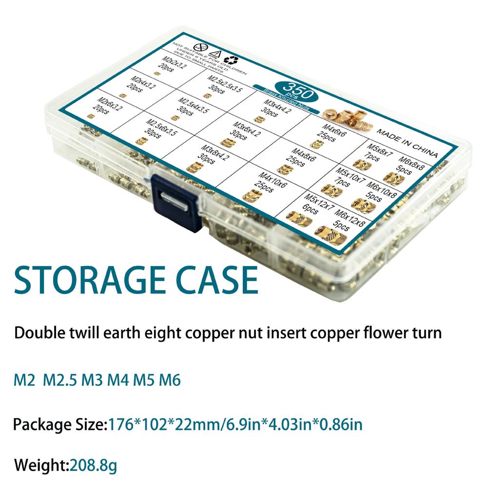 Set 350 buc piuliță de injecție termofuzibilă dublu striată Tuba inserție piuliță cupru cutie mamă floare cupru