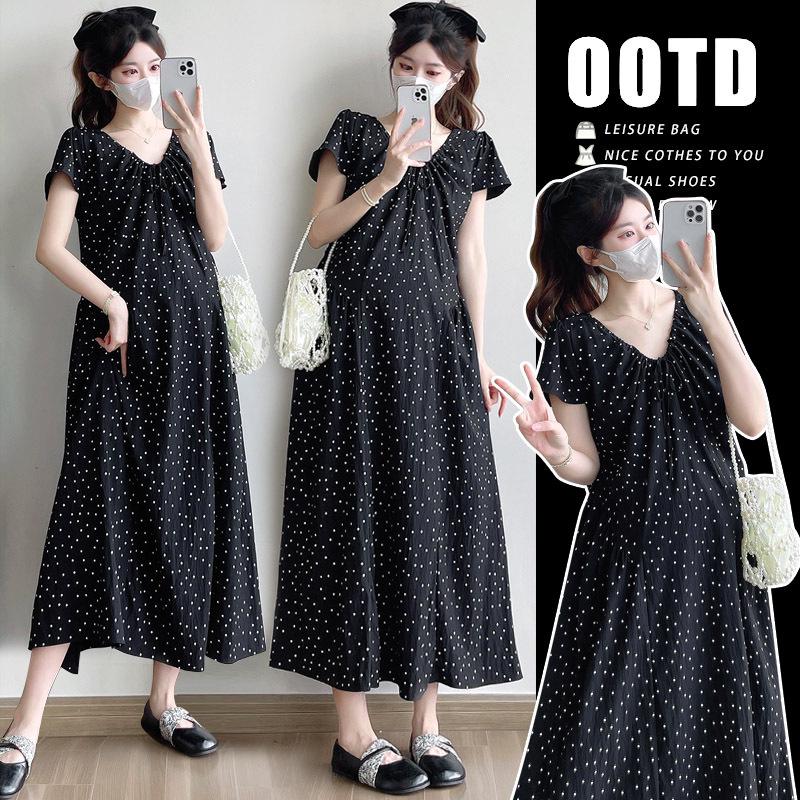Elegant V-neck Polka Dot Maternity Dress - Summer 2026 Collection L