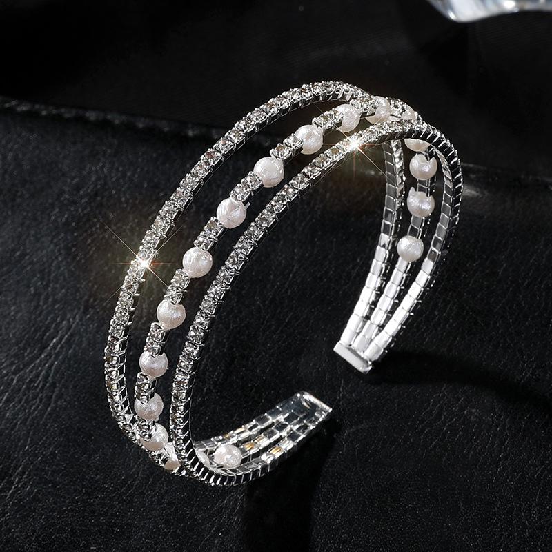 Strass Perlen Mehrschichtige Armbandkette Kralle Diamantarmband Offen Voll Diamant Elastisches Armband