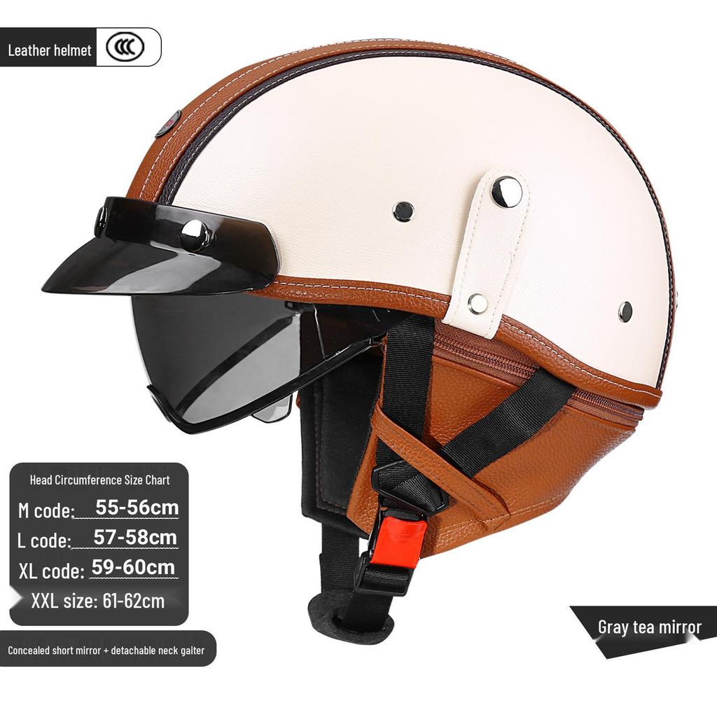 3C Certified Retro Leather Electric Motorcycle Half Helmet with Detachable Neck Guard for Men and Women - Model AF-R09