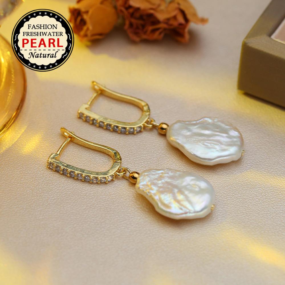 SENIKO Přírodní sladkovodní velké barokní perlové náušnice Módní kubické zirkonové perlové náušnice pro ženy, párty šperky