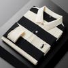 Polo à manches longues à rayures larges noir et blanc, t-shirt brodé décontracté pour homme