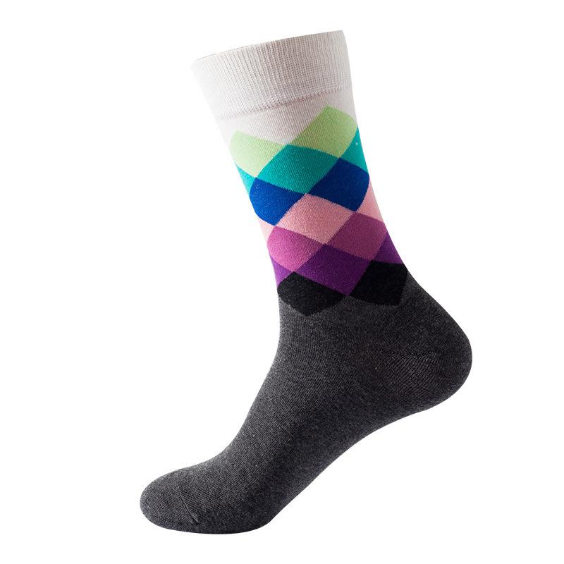 Hundreds Fashion Business Men 100% Cotton Happy Lattice Socks Unisex Boys Combed Hip Hop Street Skateboard Funny High Sox Set