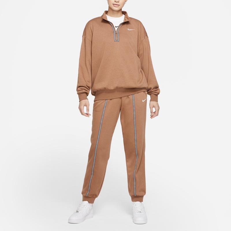 Nike Sweatshirts Women's Ancient Brown/White Stand Collar Moderate Other DD5032-256