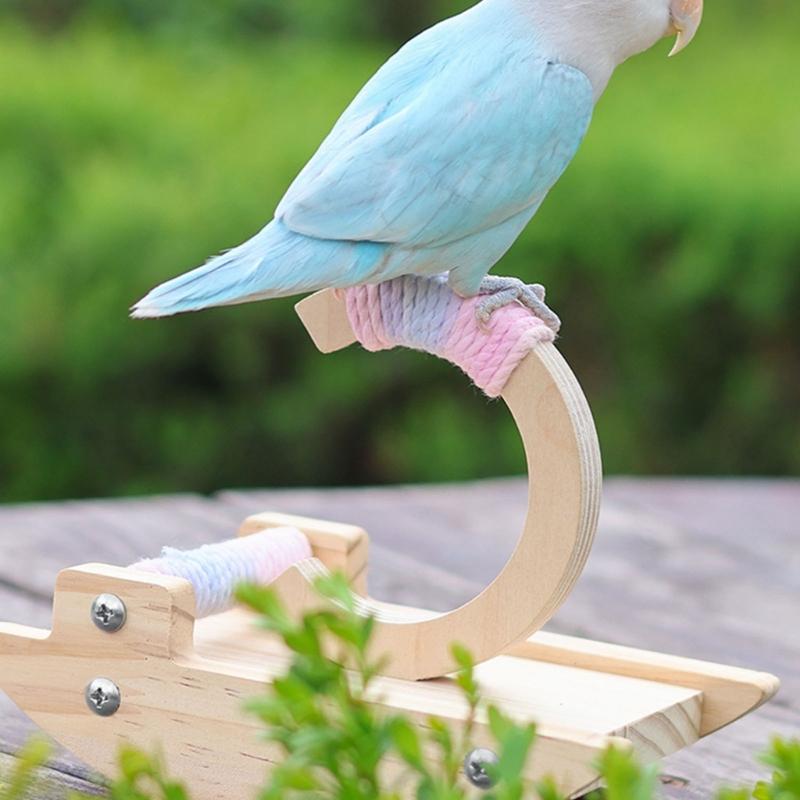 C Shape Bird Swing Stand For Budgies Lovebirds Desktop Play Safe Chewable Wooden Perches With Curved Base