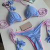 Sexy Contrasting Colors Halter String Triangle Two Piece Bikini Trendy Women's Lace-up Swimsuit Summer Separate Beach Wear