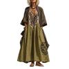 Neues böhmisches V-Ausschnitt bedrucktes langes Kleid lockere Sonnencreme-Bluse Strandurlaub Strandkleid