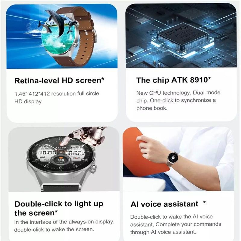 Luksus Smart Watch Herre 1,45 tommer IPS Trådløs Charing NFC Access Bluetooth Call AI Voice Fitness Armbånd Hjertefrekvens Smartwatch