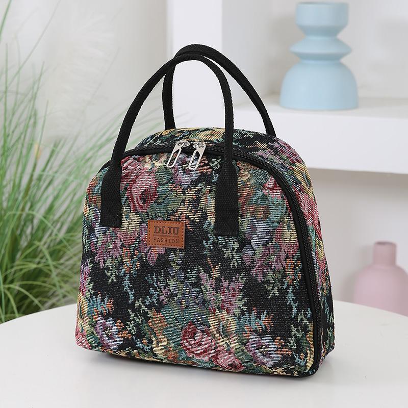 Ретро холщовая сумка-ланчбокс, большая вместительная термосумка для пикника, многослойная сумка для хранения ланчбоксов для работы, в стиле масляной живописи, портативная сумка для бенто