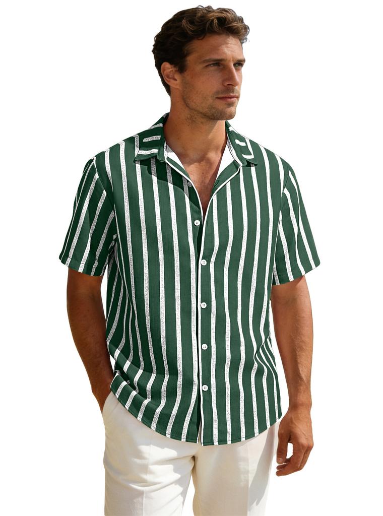 Summer new men's striped short sleeved shirt, men's casual versatile loose short sleeved shirt