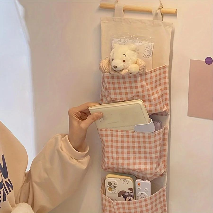 Cute Pink Hanging Wall Organizer with Multiple Pockets for Closet and Bedroom Space Saving Fabric Storage Solution Home Decor