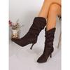 Big Size Pointed Toe High Heel Fashion Boots 2025 Winter New Pleated Mid-leg Boots for Women