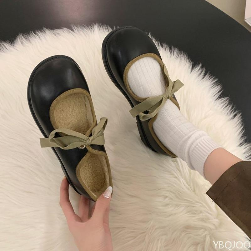Fashion 2025 New Thick Bottom Round Head Low Heel Shallow Mouth with Skirt Single Shoes for Women in Autumn Simple Comfortable