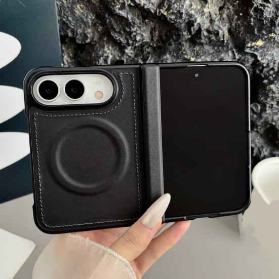 Soft Hard Hybrid Case Magnetic for IPhone 18, Faux Leather Phone Cover with Hinge Shockproof Slim Protection, Full Body Protective 18 Fold Ring Shell