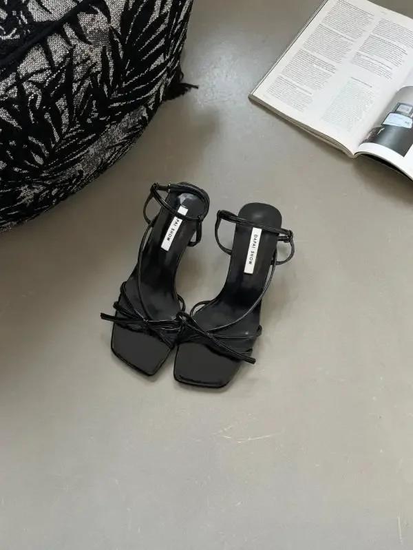 Sandals Sexy 2024 Summer Mid-Calf Strap Comfort Shoes for Women Suit Female Beige Clear Heels Black Girls Gladiator Fashion Stil