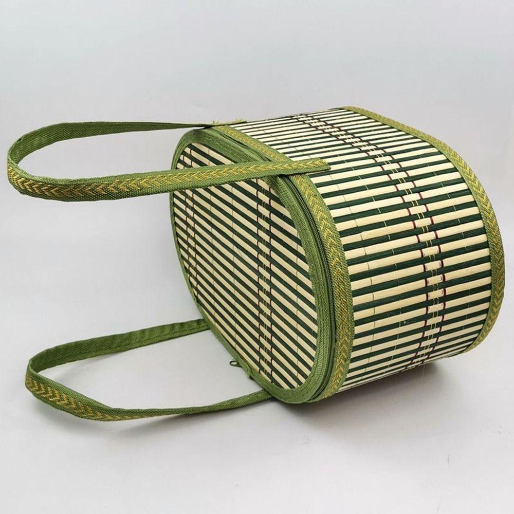 Pastoral Style Bamboo Braided Basket Handheld Sundries Snacks Basket for Home